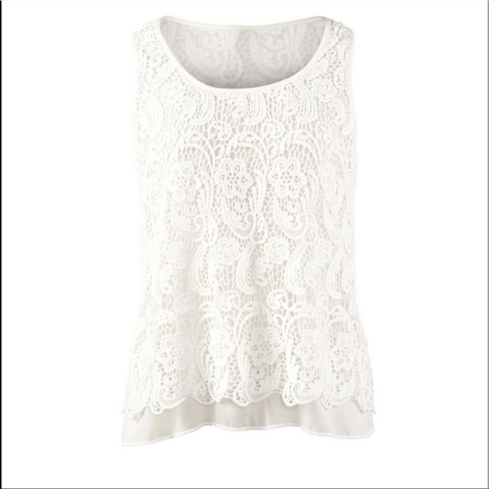 CAbi style #284 lace white bobbin tank, small, VGUC